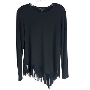 Karen Kane Long Sleeve Top with Asymmetrical Fringed Hem Size Large